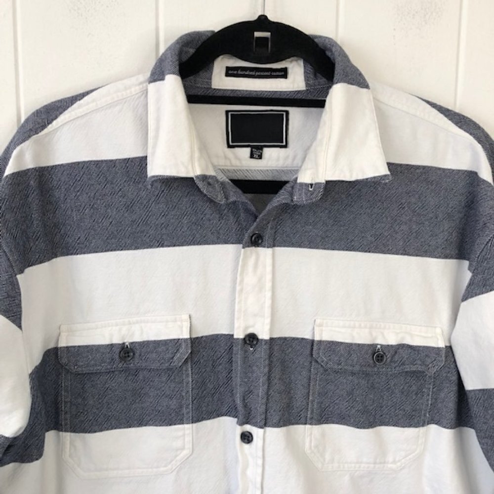 Blank Label Preppy Nautical Button Up Striped Shirt with Front Pockets - Picture 4 of 12